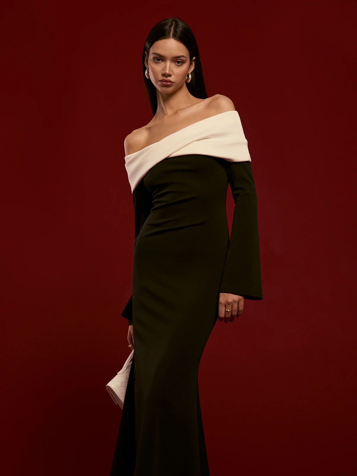 Off-Shoulder Ruched Bell-Sleeve Dress - Image 3