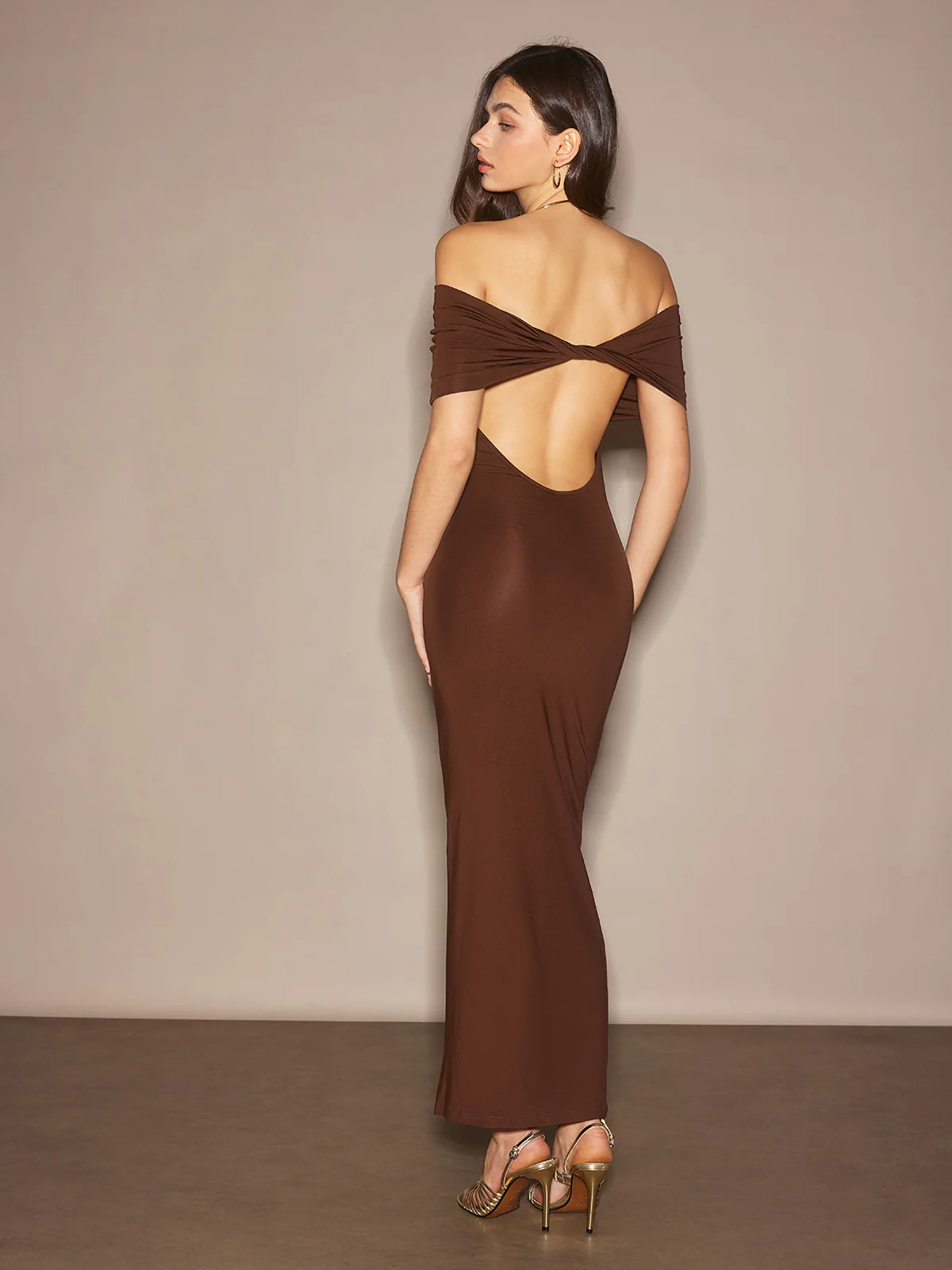 Off-Shoulder Ruched Slim Long Dress - Image 3
