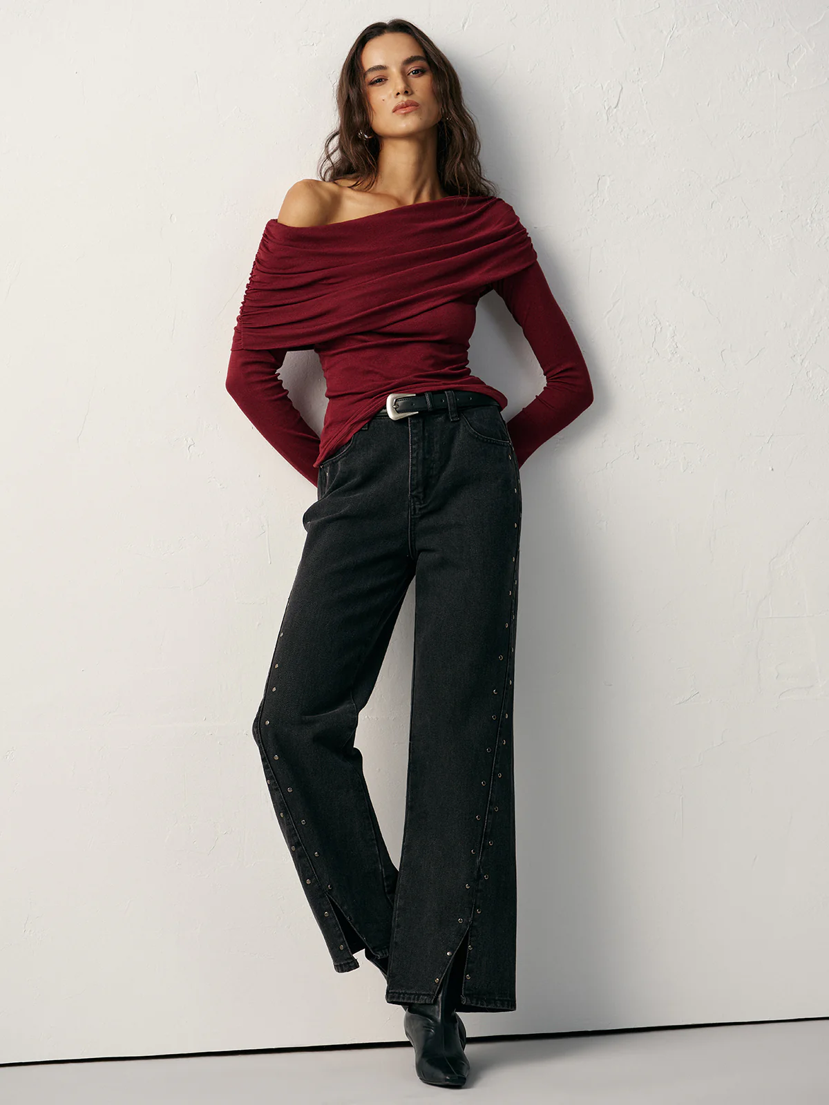 Off-Shoulder Ruched Wool Blend T-Shirt - Image 5