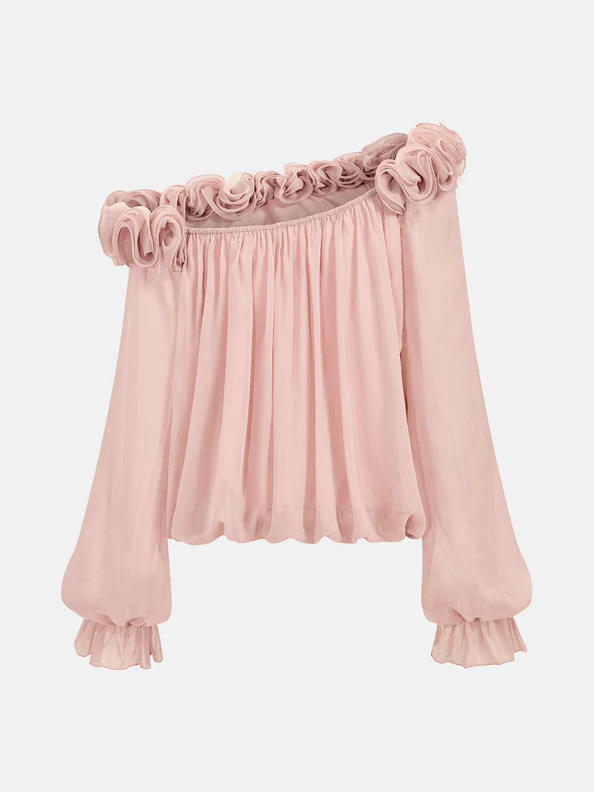 Off-Shoulder Ruffle Puffed Sleeve Blouse - Image 2