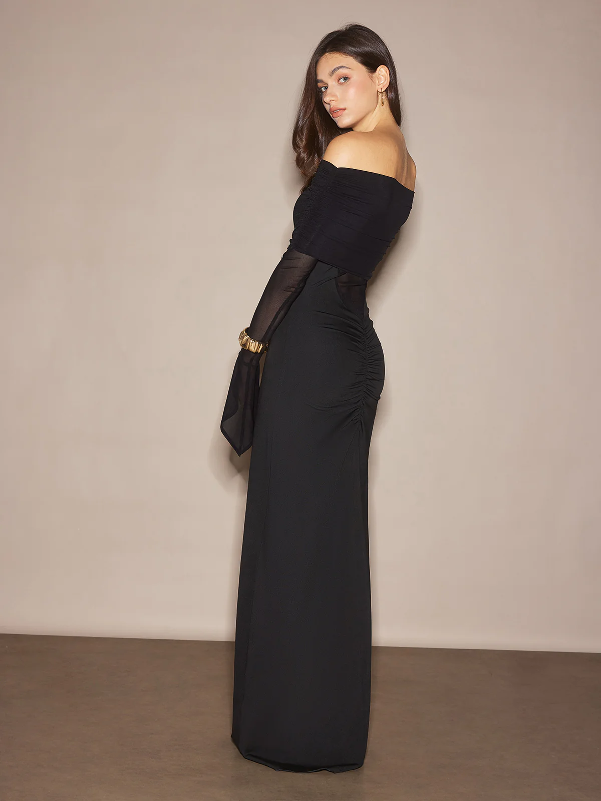 Off-Shoulder Sheer Panel Dress - Image 4