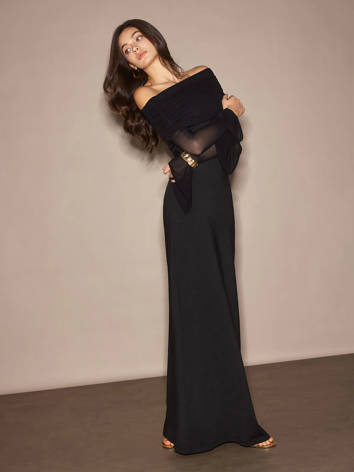 Off-Shoulder Sheer Panel Dress - Image 5