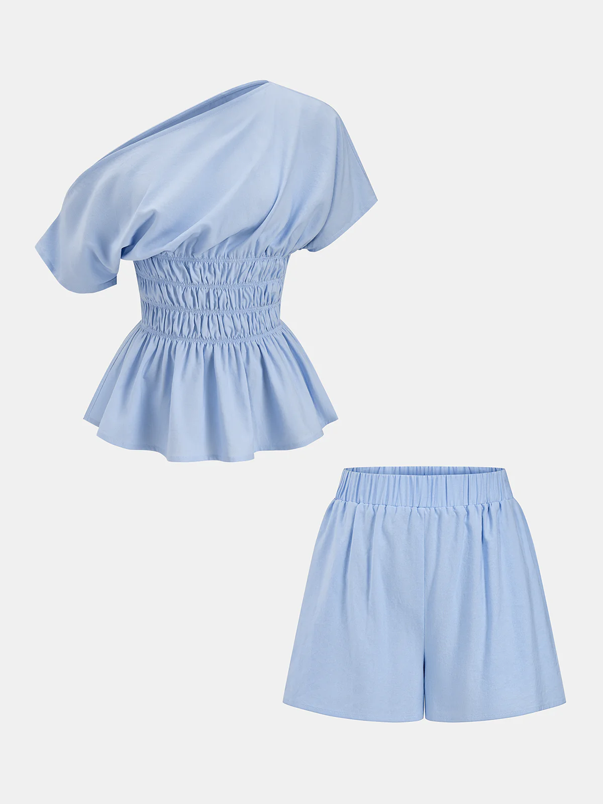 Off Shoulder Smocked Peplum Top & Shorts Set - Image 2