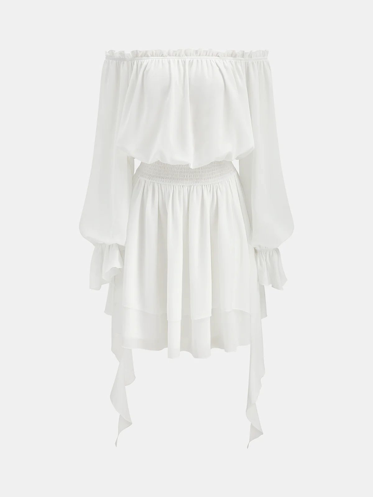 Off Shoulder Smocked Waist Layered Mini Dress - Image 3