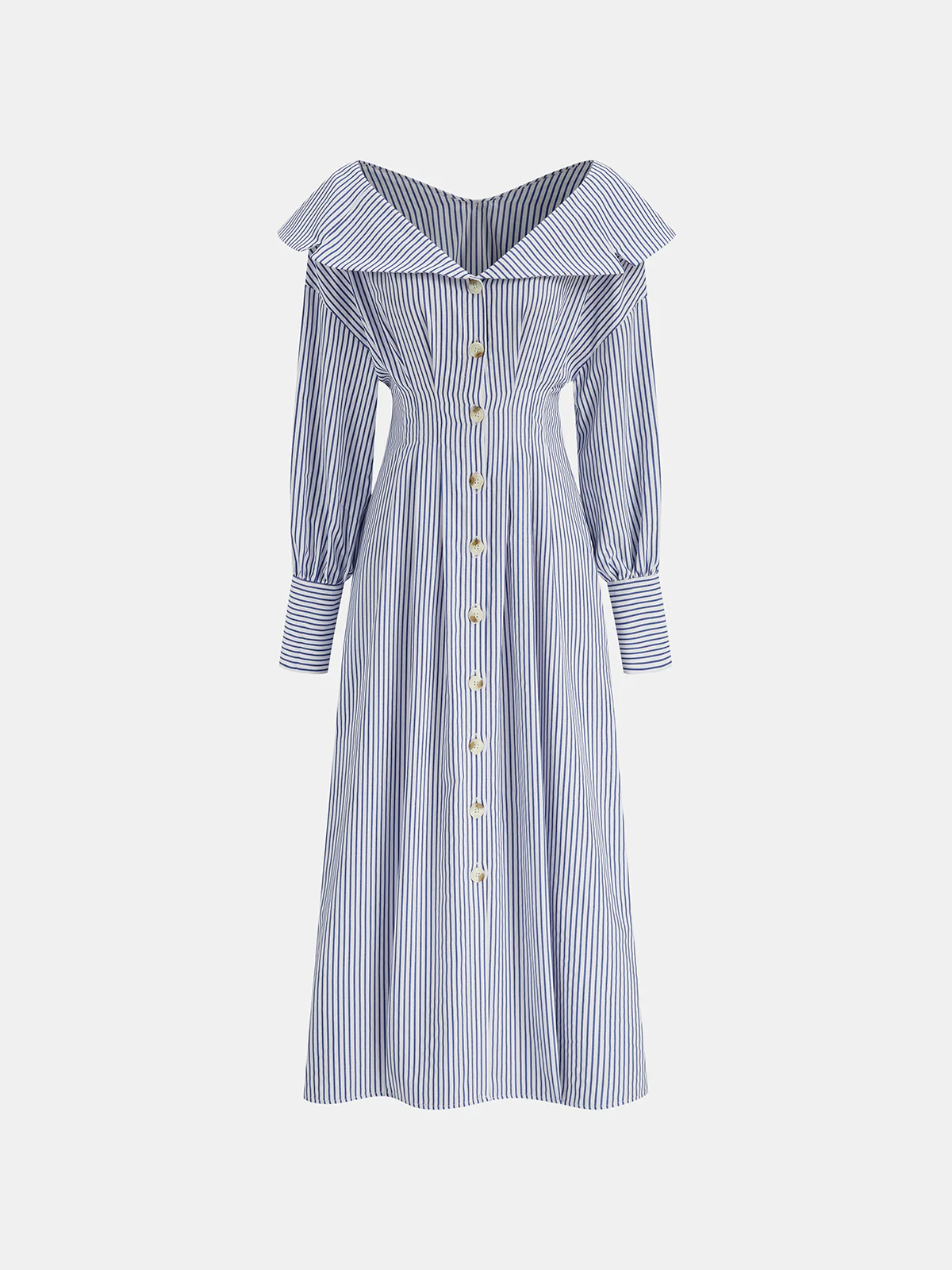 Off-Shoulder Striped Button Front Collared Dress - Image 2