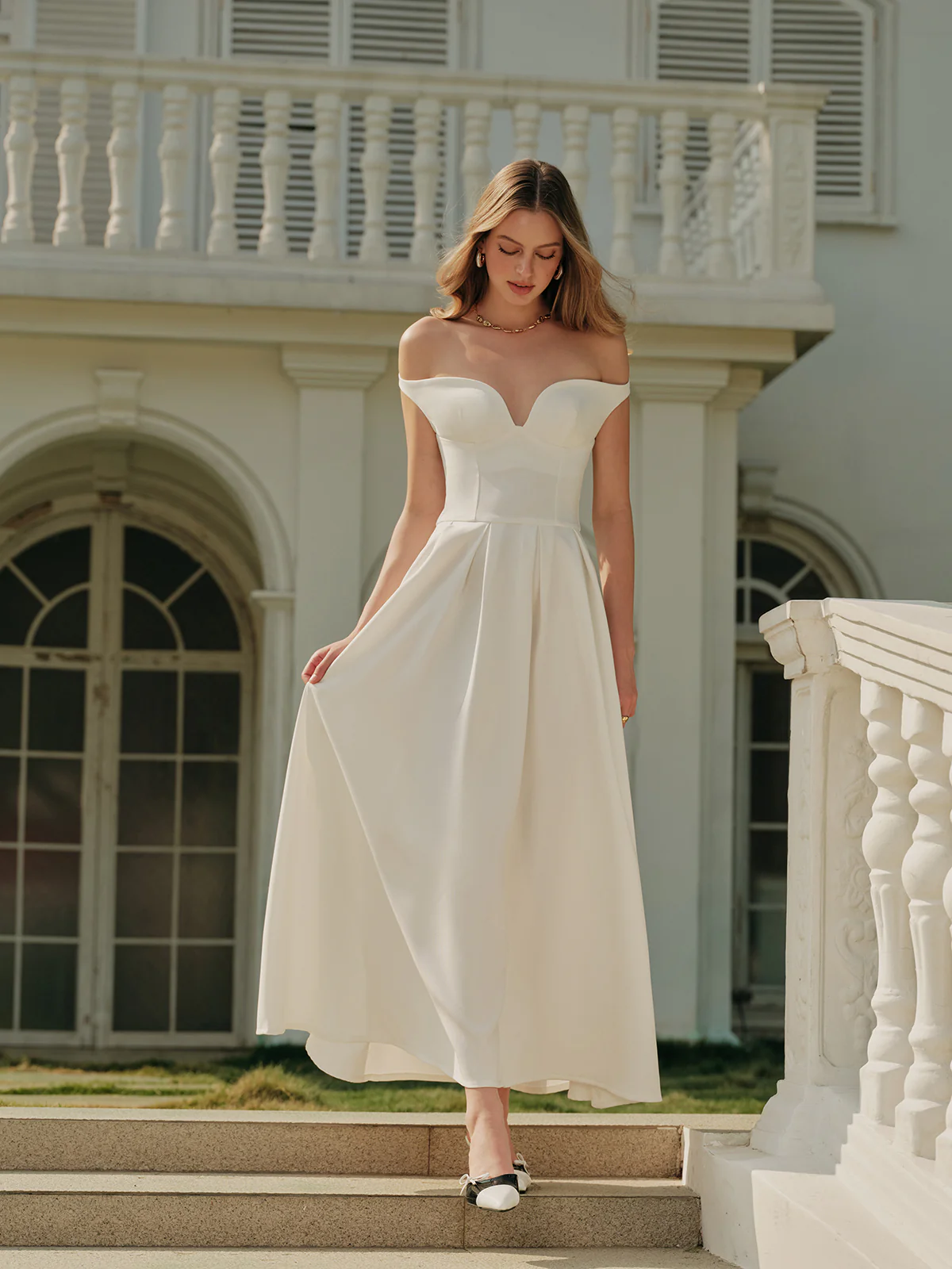 Off-Shoulder Sweetheart Pleated Dress - Image 2