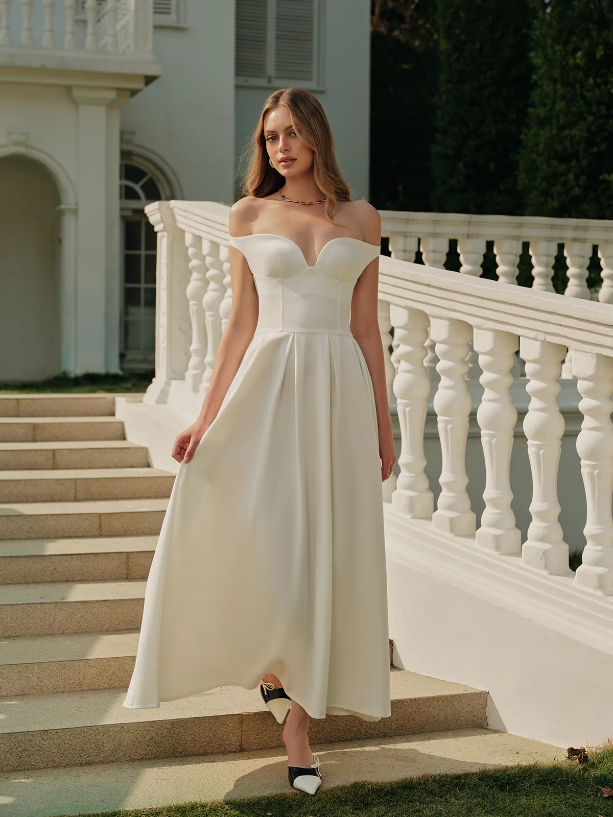 Off-Shoulder Sweetheart Pleated Dress - Image 5