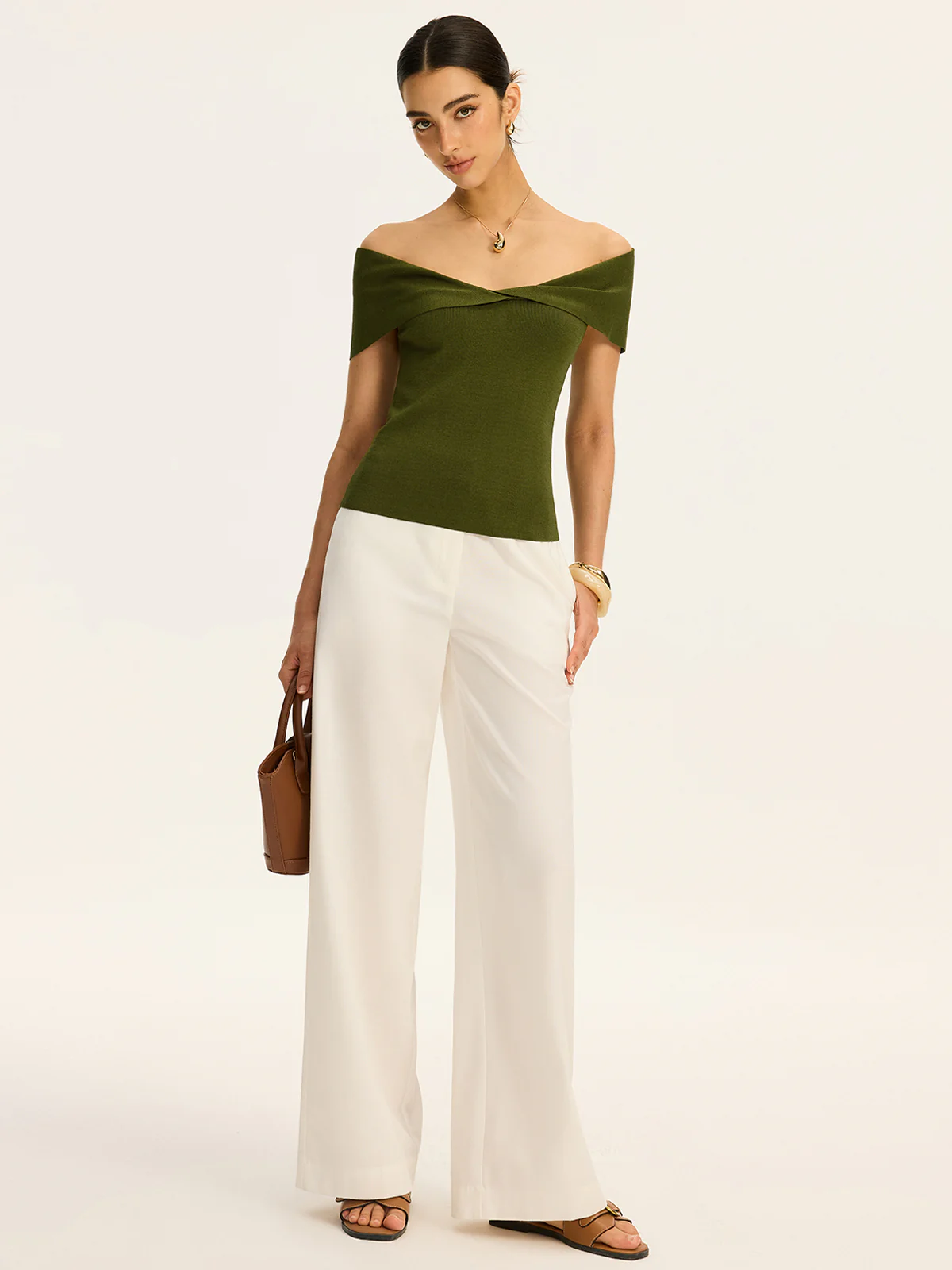 Off-Shoulder Twist-Front Knit Top - Image 6