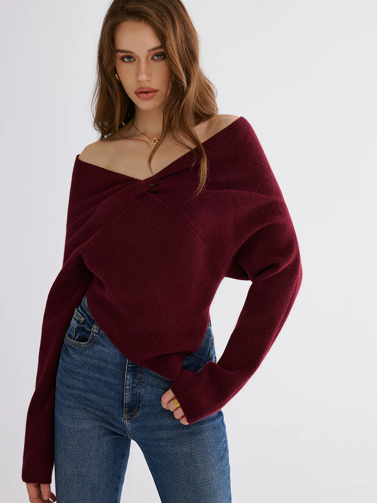 Off-Shoulder Twisted Knit Top - Image 2