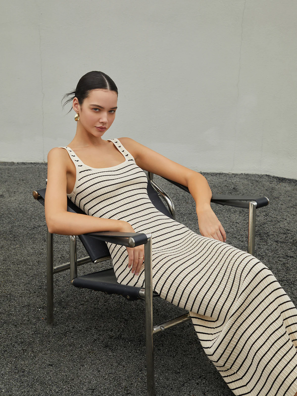 Old Money Aesthetics Stripe Long Knit Dress - Image 2