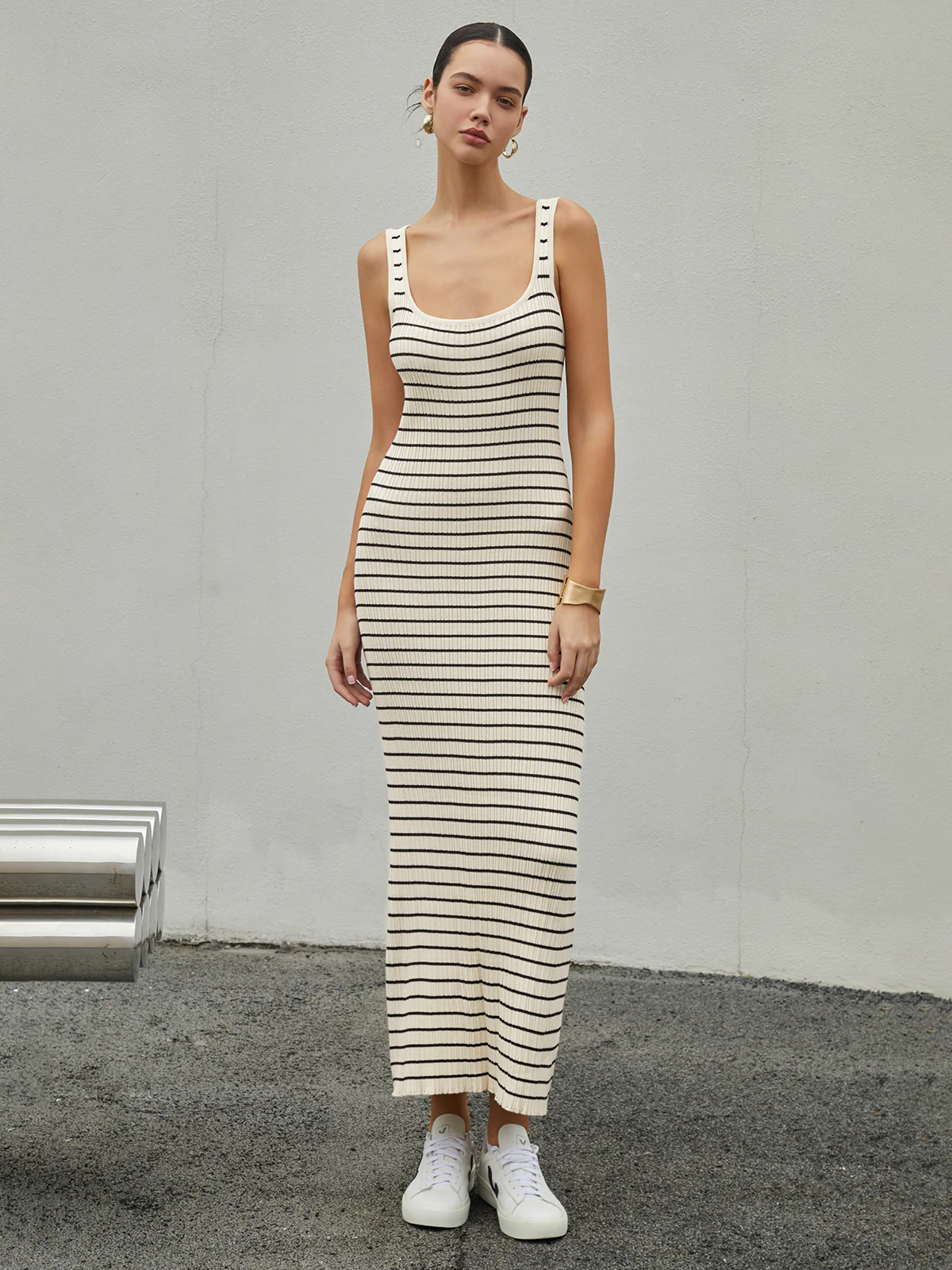 Old Money Aesthetics Stripe Long Knit Dress - Image 3