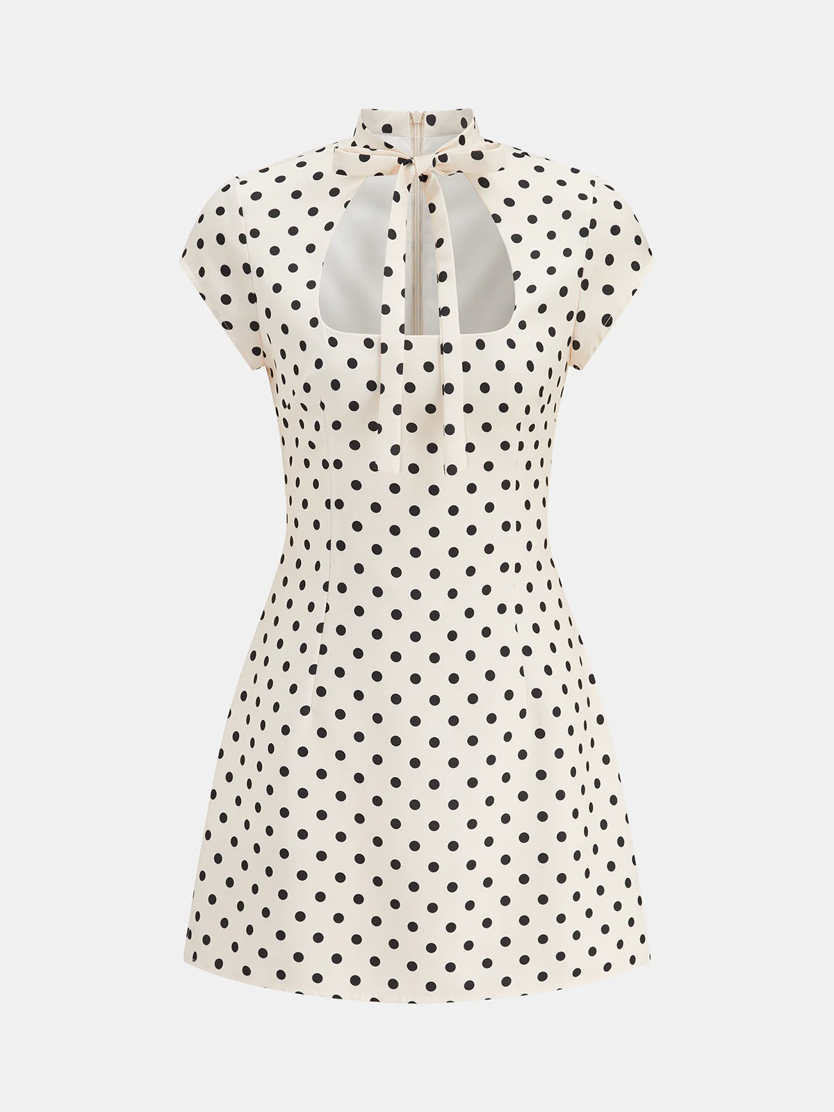 Polka Dot Cut-Out Tie-Neck Mini Dress