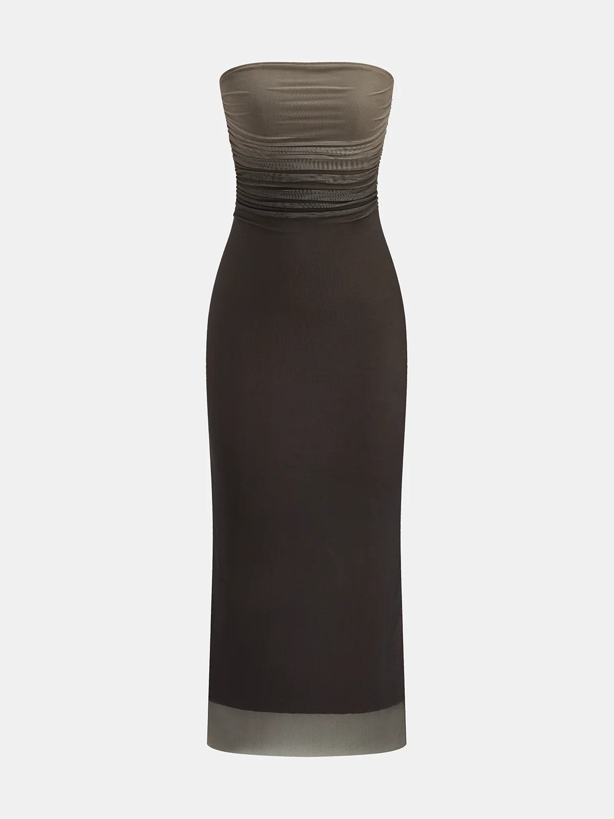Ombre Mesh Ruched Strapless Maxi Dress - Image 2