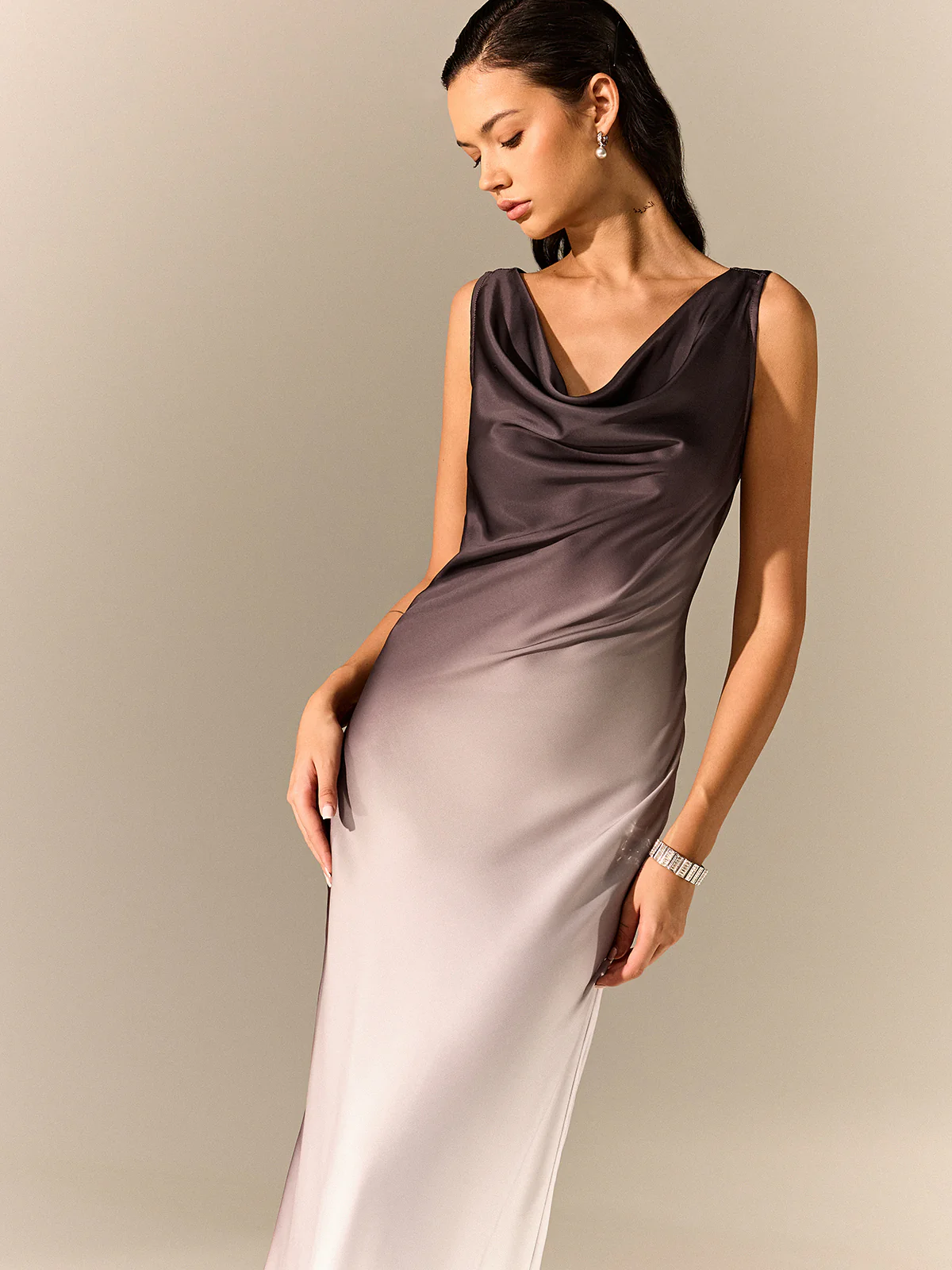 Ombre Satin Cowl Neck Maxi Dress - Image 2