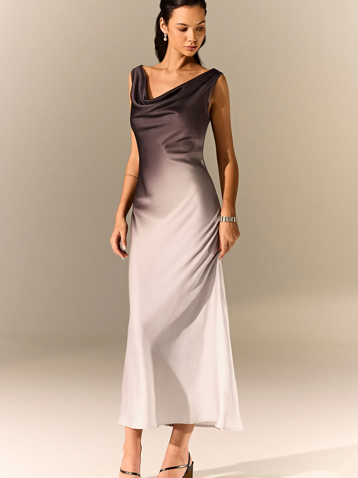 Ombre Satin Cowl Neck Maxi Dress - Image 4
