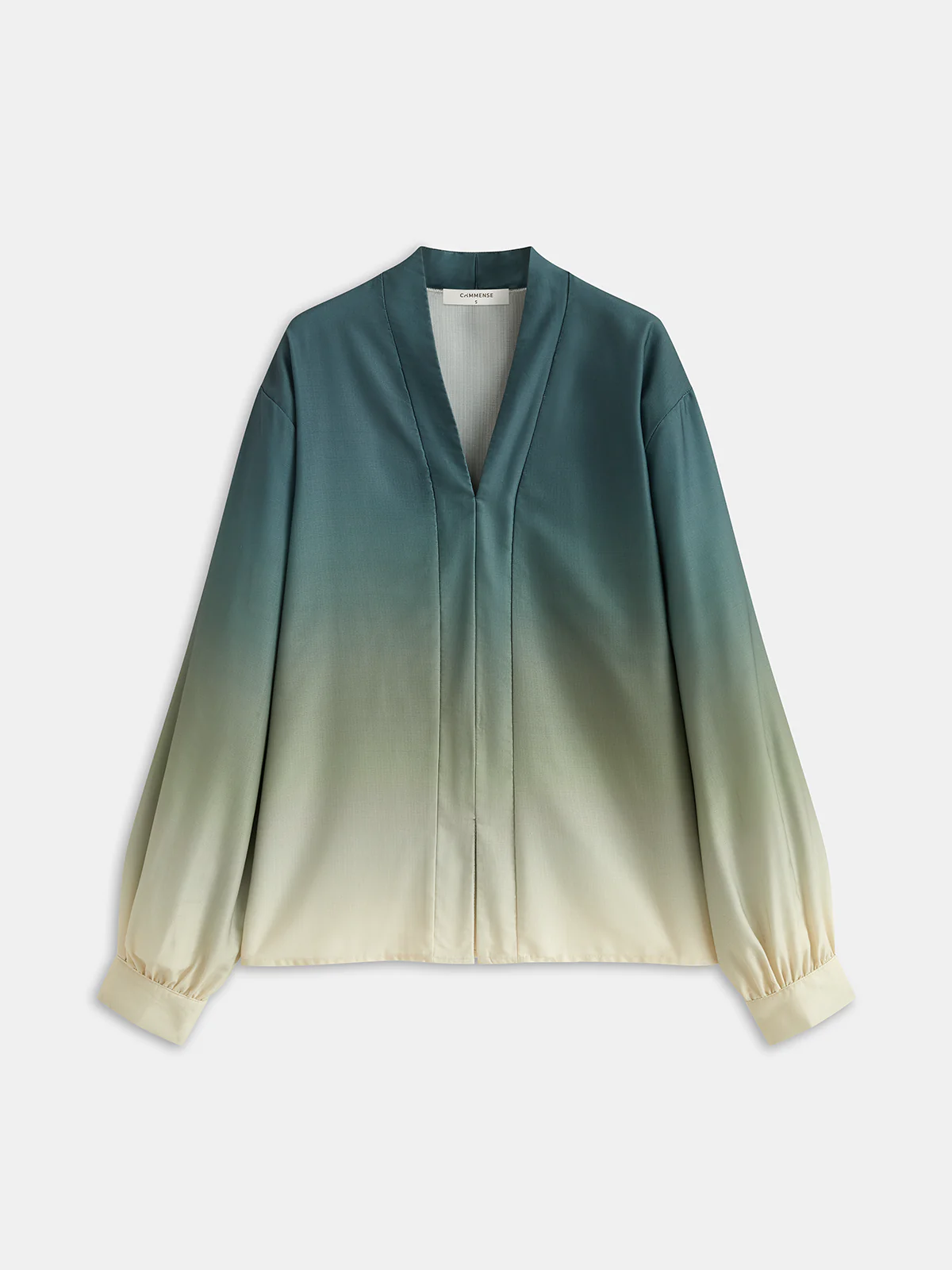 Ombre V-Neck Blouse and Casual Pants Set - Image 2