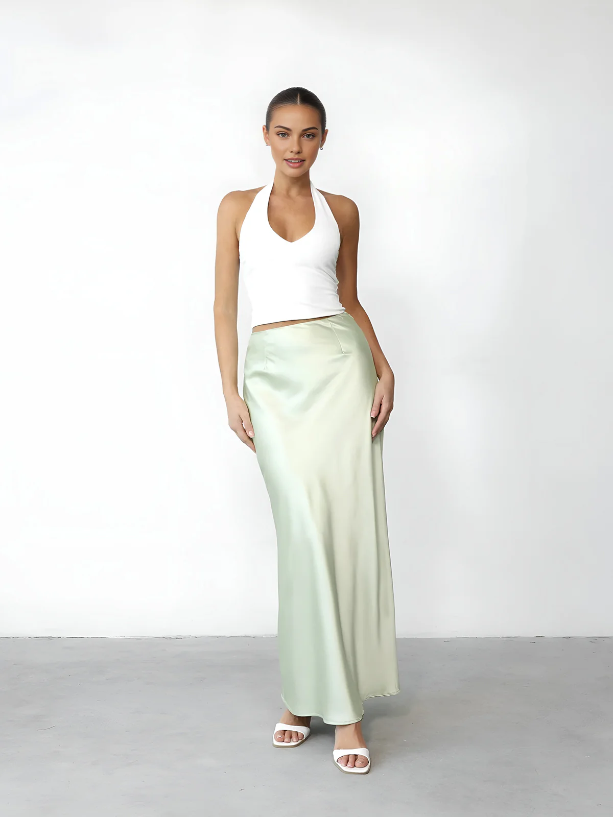 One Off Shoulder Crop Top With Maxi Skirt Set - Image 3