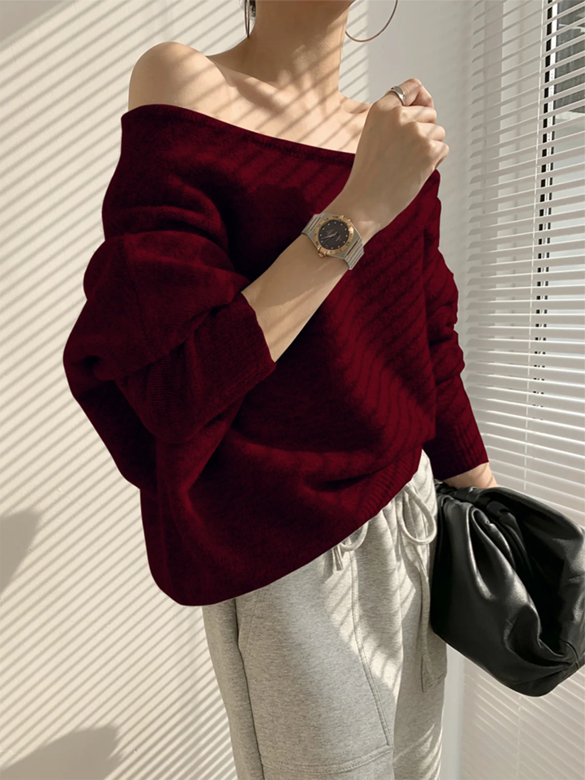 One Shoulder Asymmetric Sweater - Image 7