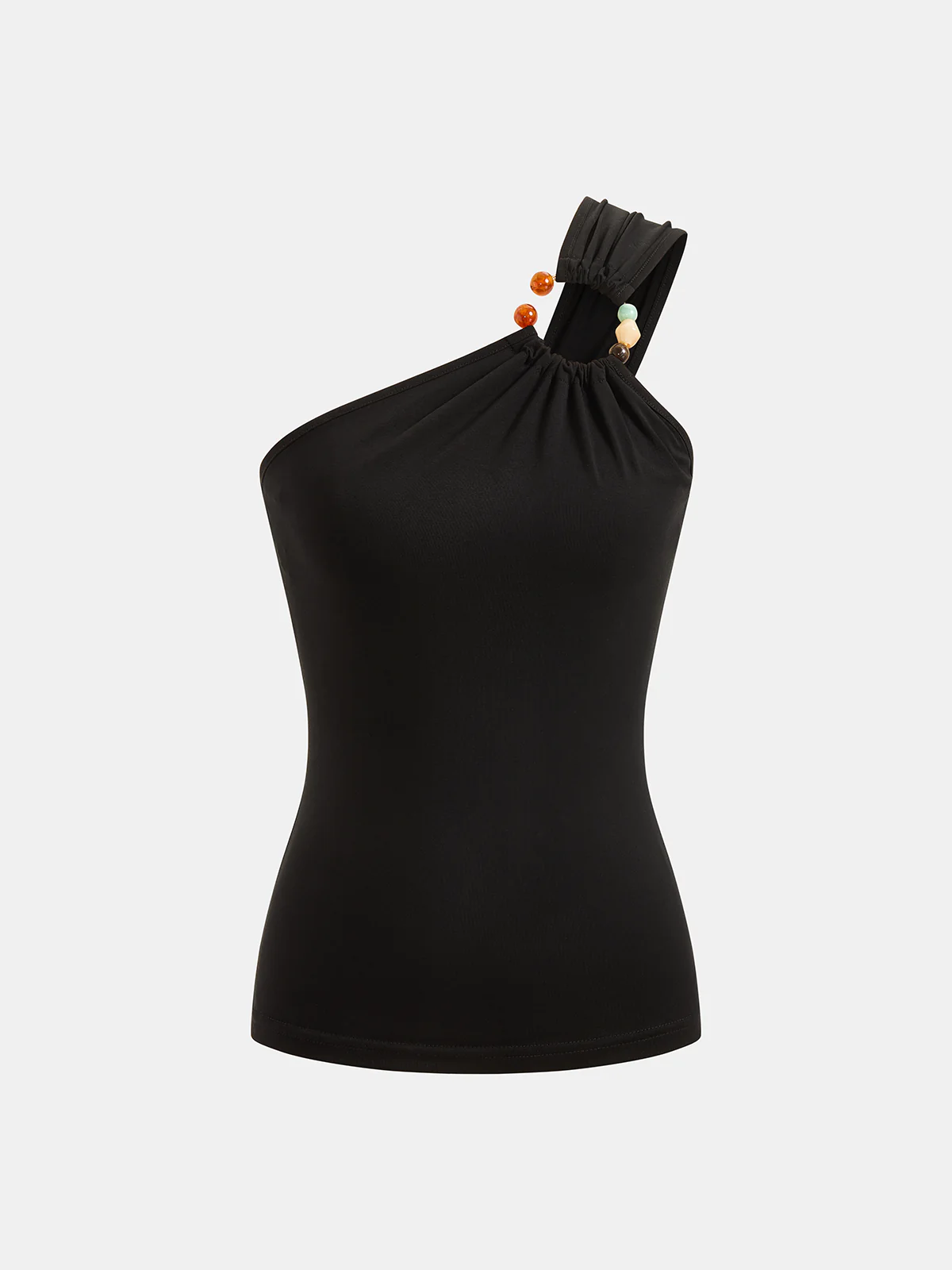 One Shoulder Beaded Fitted Tank Top - Image 2