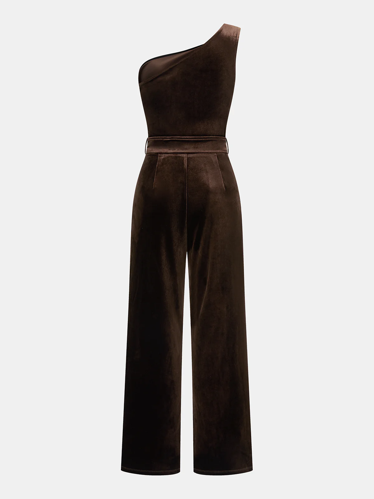 One-Shoulder Belted Velvet Metal Detail Jumpsuit - Image 2