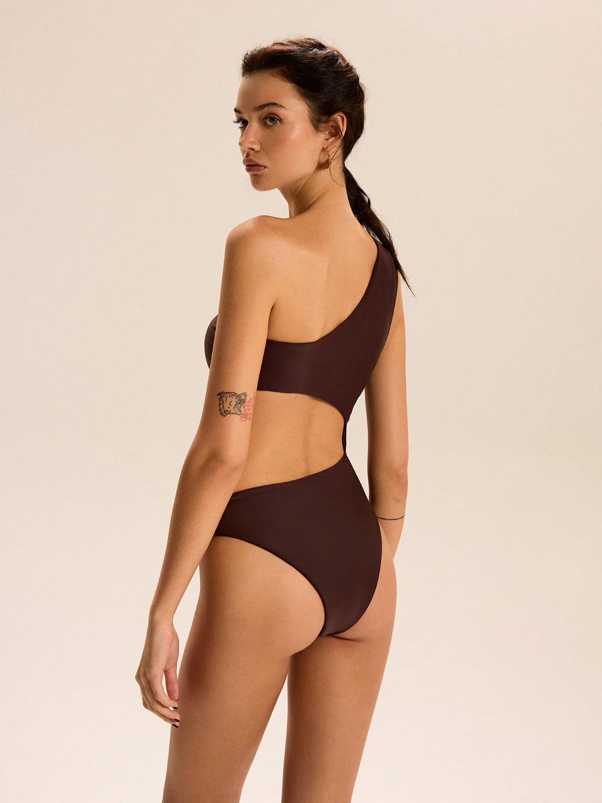 One Shoulder Cutout Metal Buckle One-Piece - Image 5