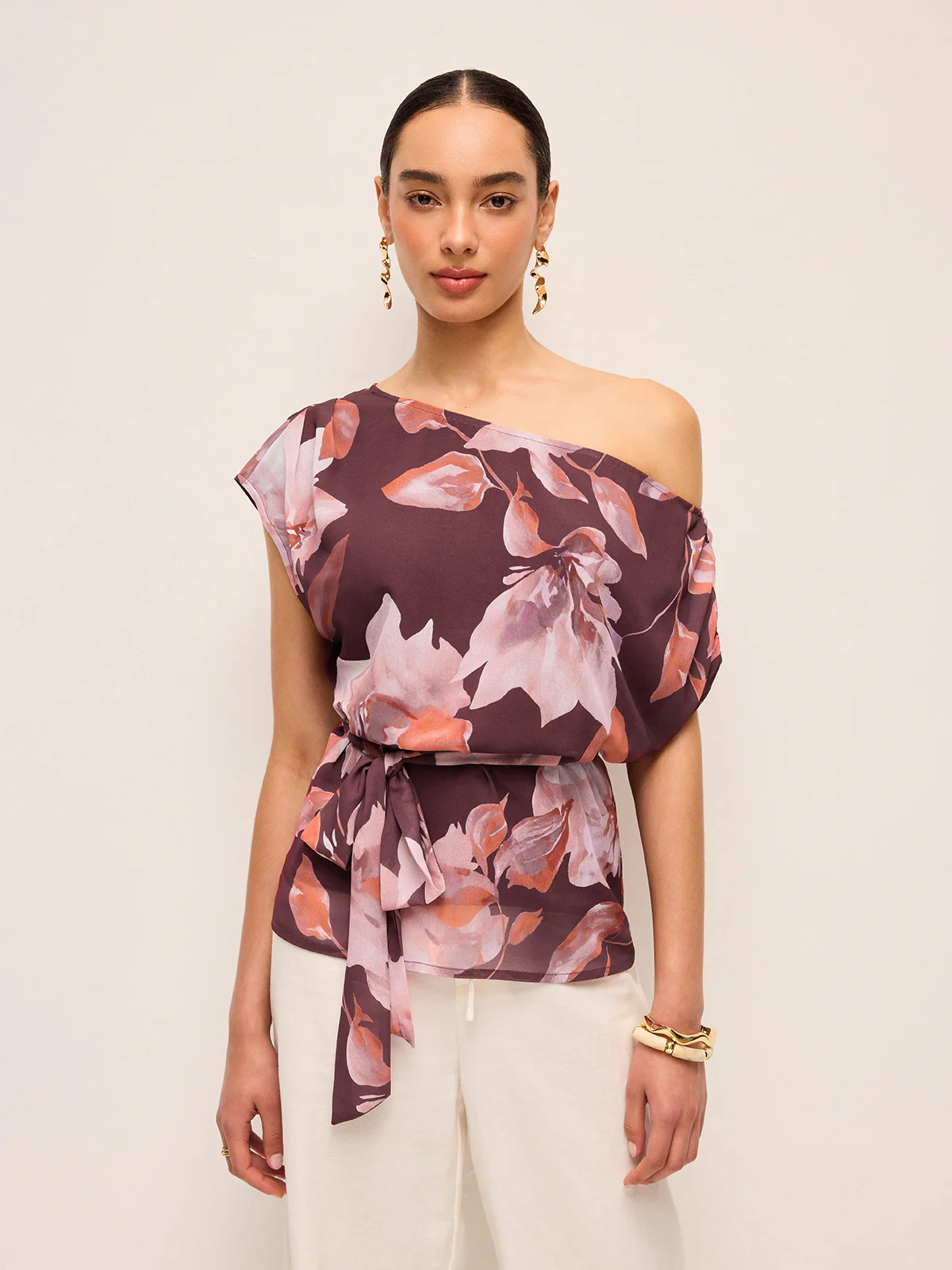 One-Shoulder Floral Belted Blouse - Image 5