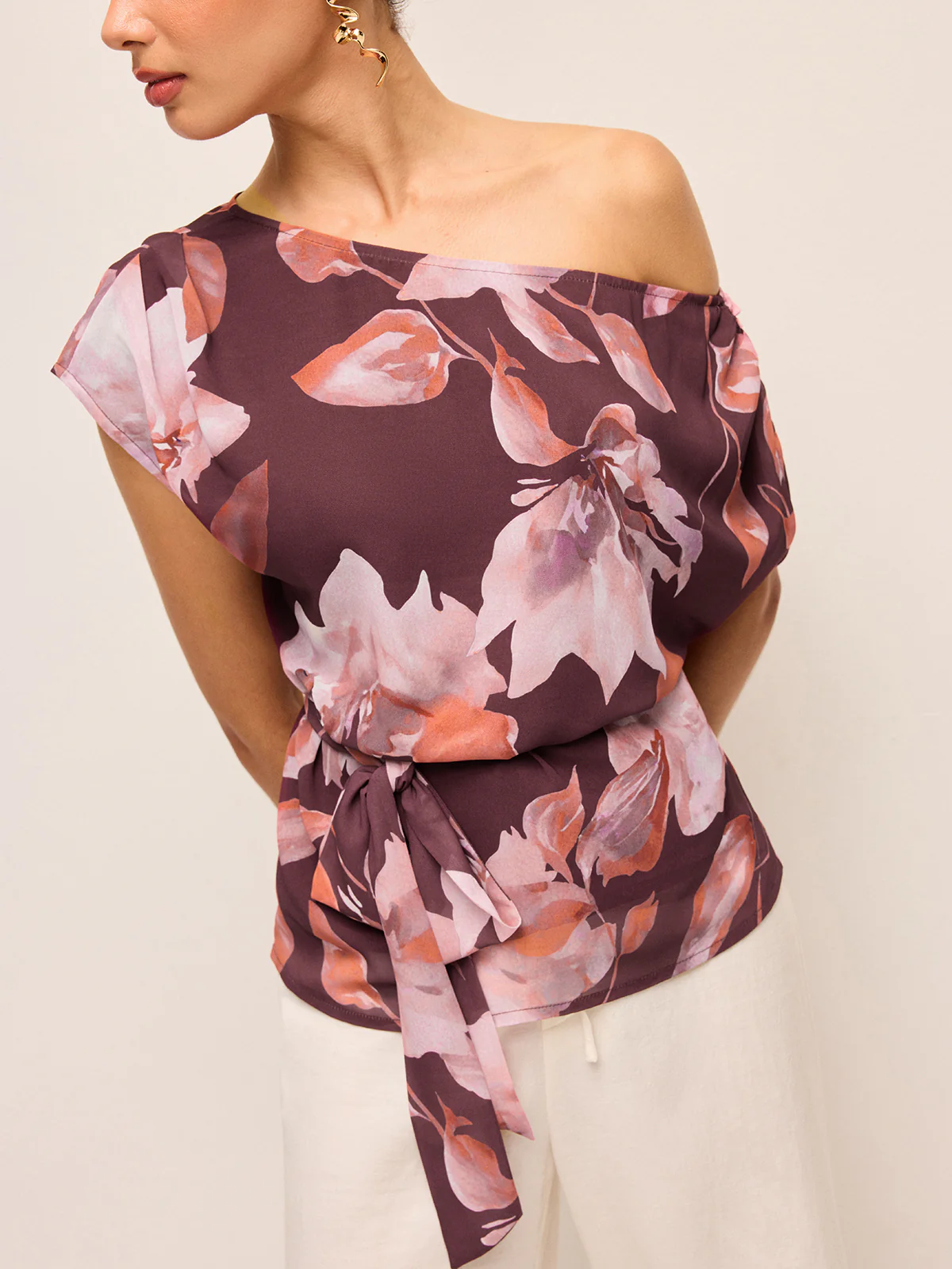 One-Shoulder Floral Belted Blouse - Image 6