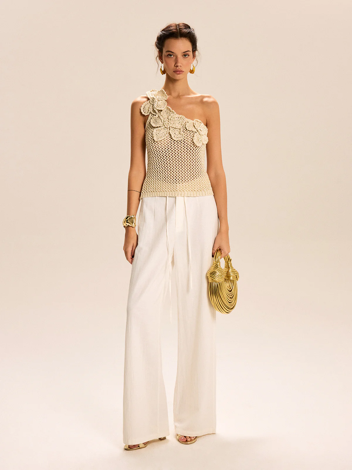 One-Shoulder Floral Crochet Knit Top - Image 2
