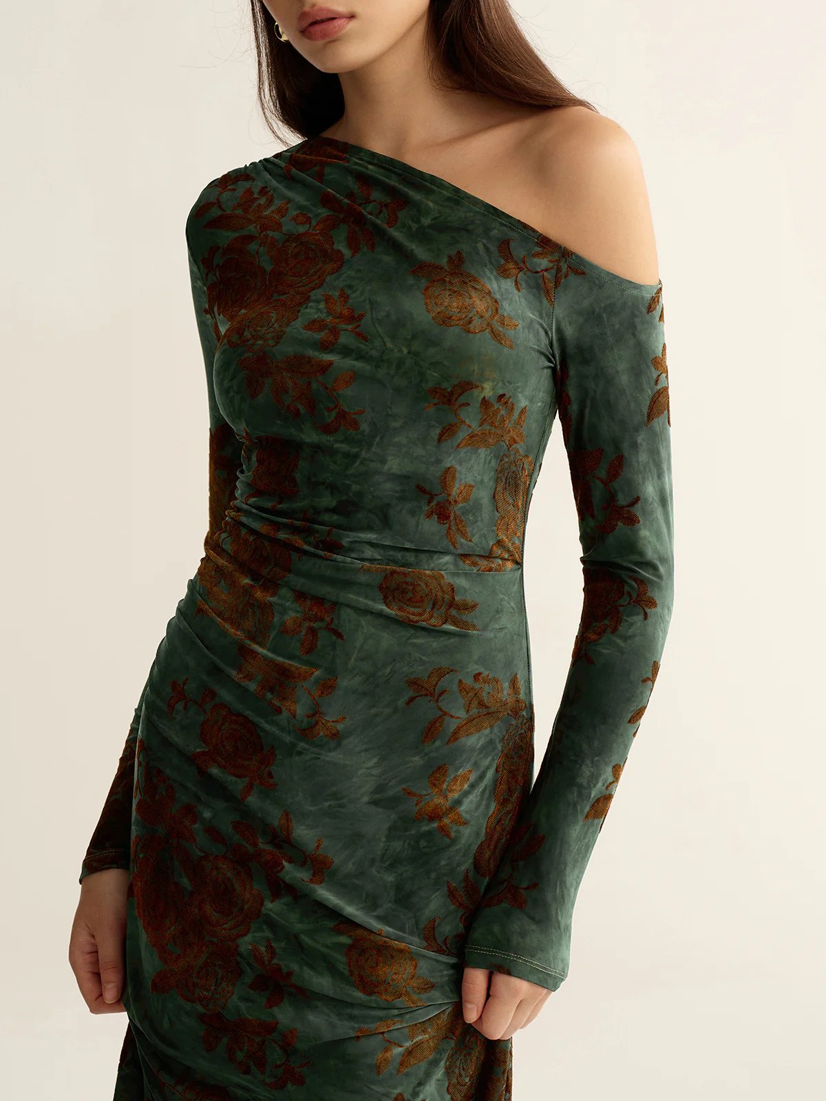Floral Jacquard One-Shoulder Maxi Dress - Image 4