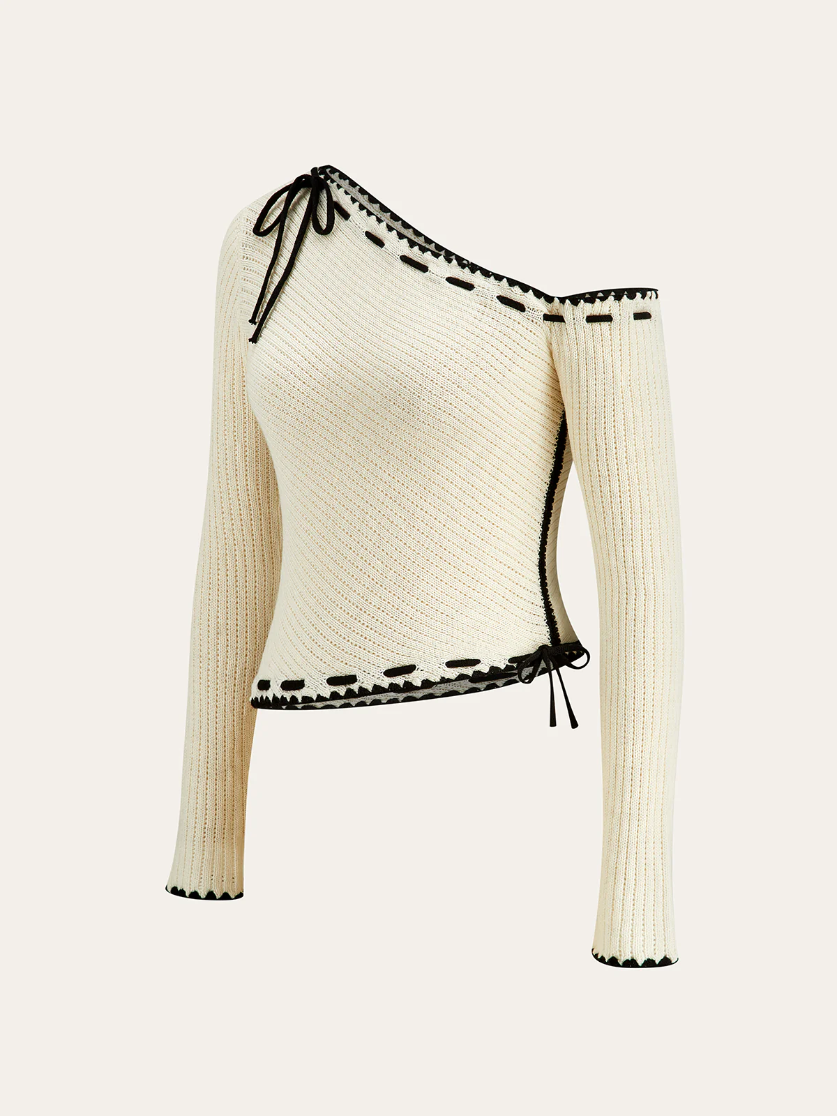One-Shoulder Knit Top with Bow Detail - Image 2