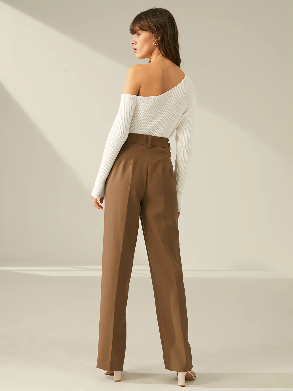One Shoulder Long Sleeve Ribbed Pullover Sweater - Image 5