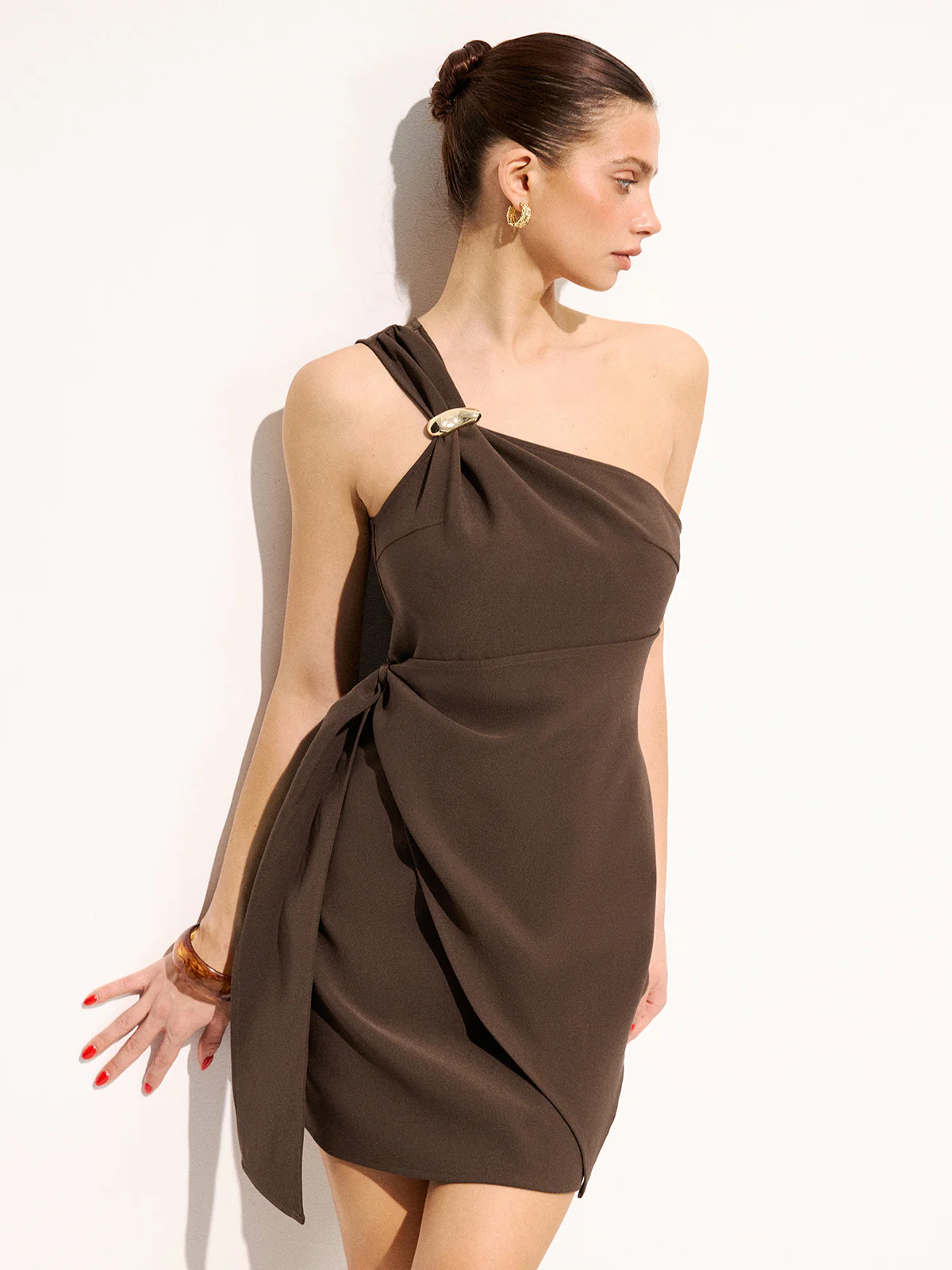 One Shoulder Metal Buckle Mini Dress - Image 5