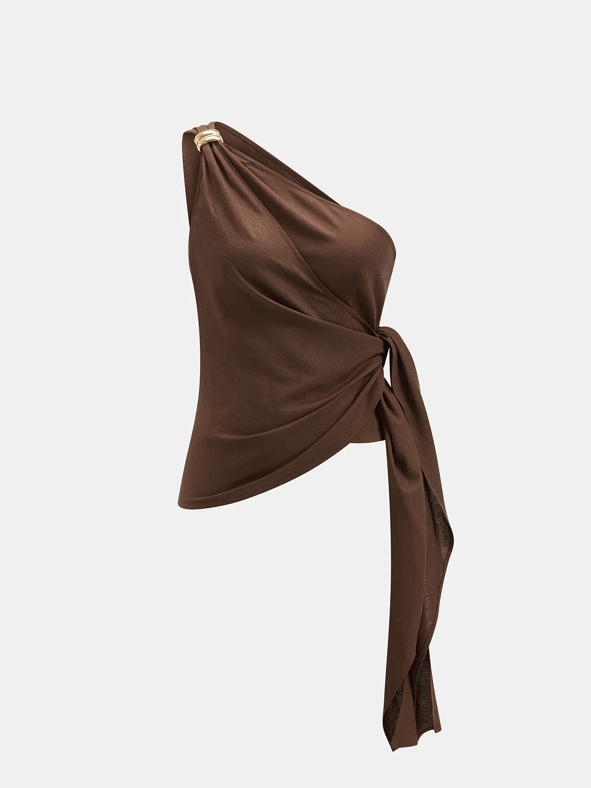 One-Shoulder Metal Detail Tie Top & Pants Set - Image 2