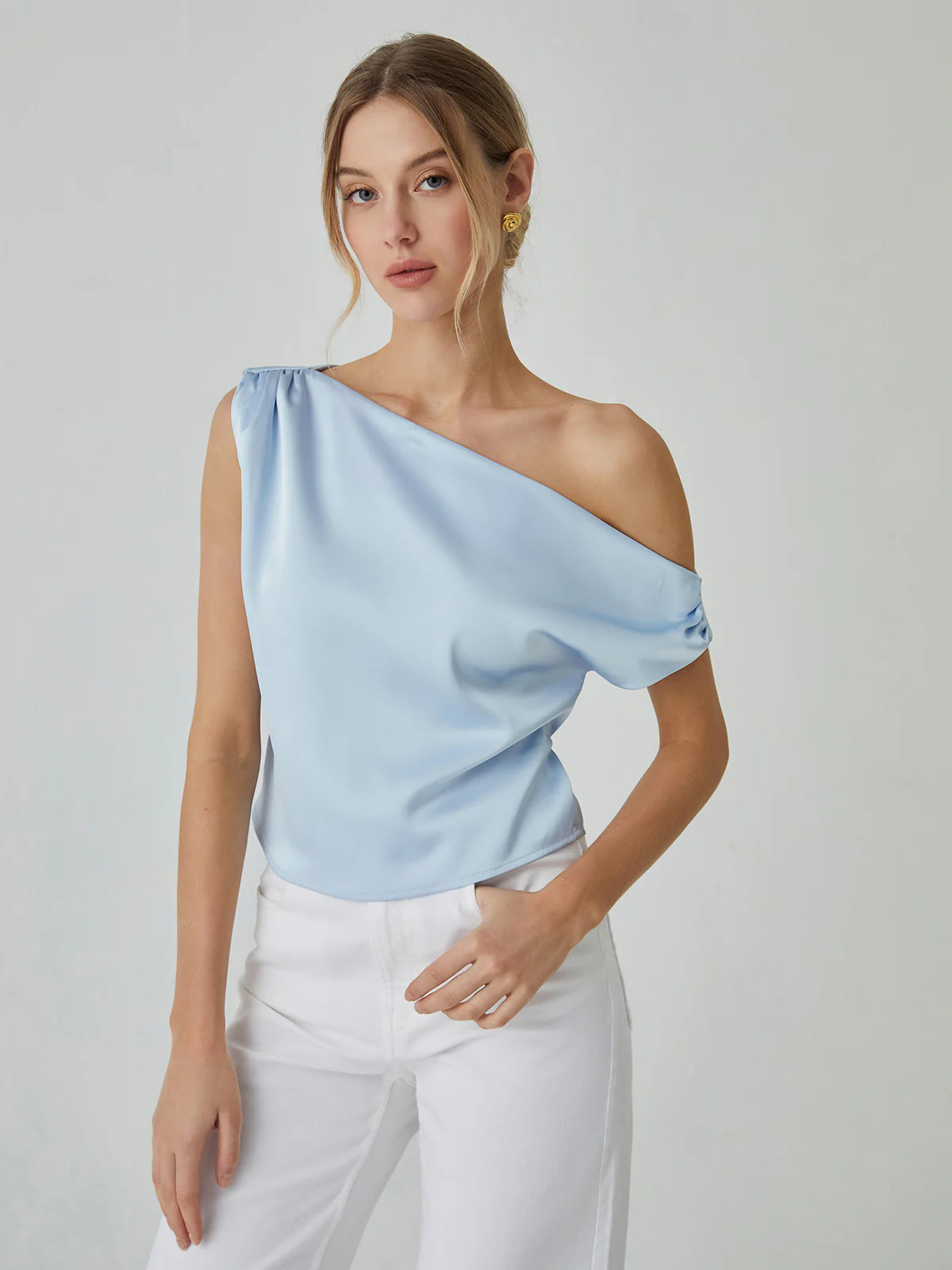 One Shoulder Off Knotted Blouse - Image 2