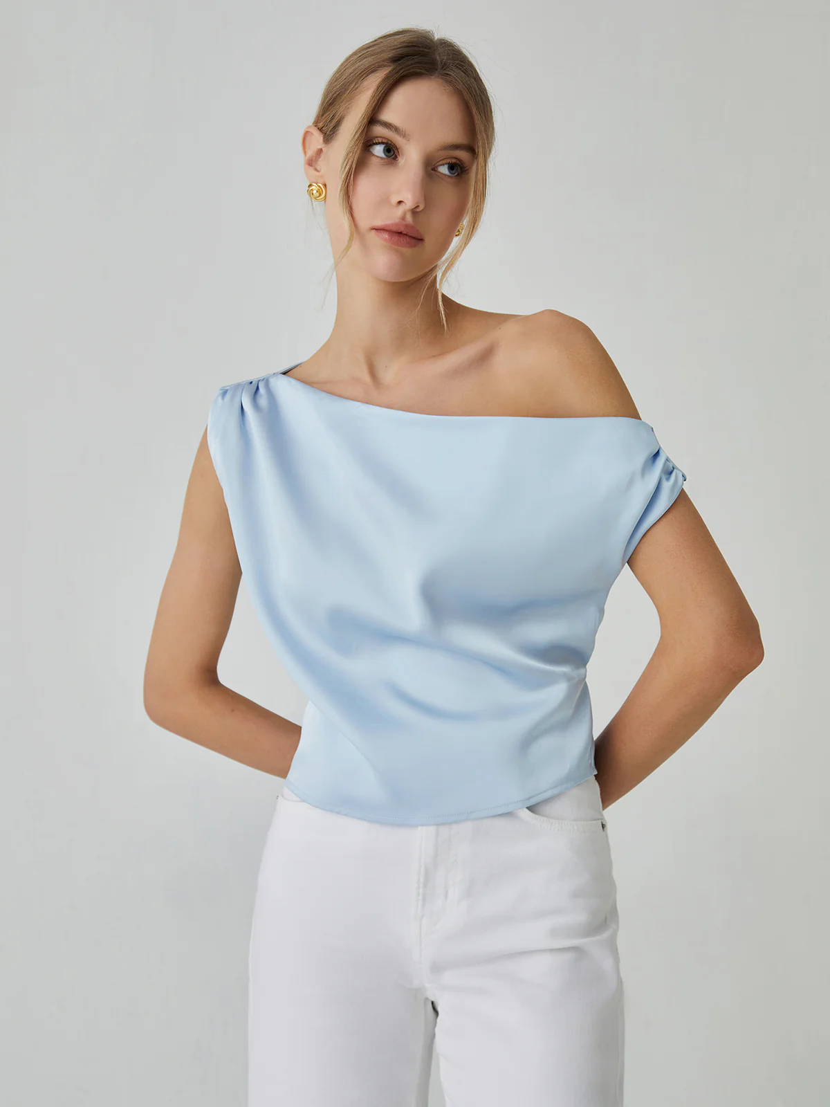 One Shoulder Off Knotted Blouse - Image 3