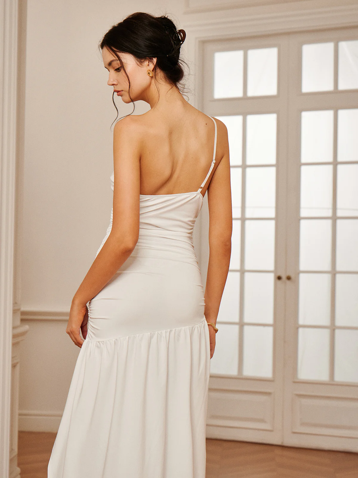 One Shoulder Pleated Split Long Dress - Image 6