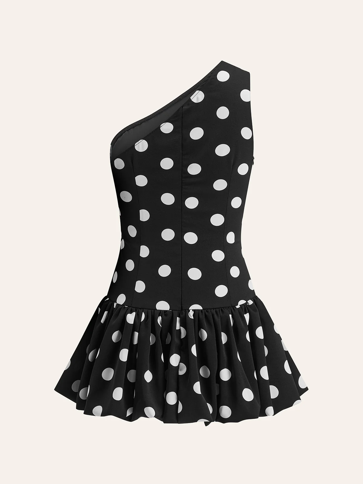 One-Shoulder Polka Dot Peplum Dress - Image 2
