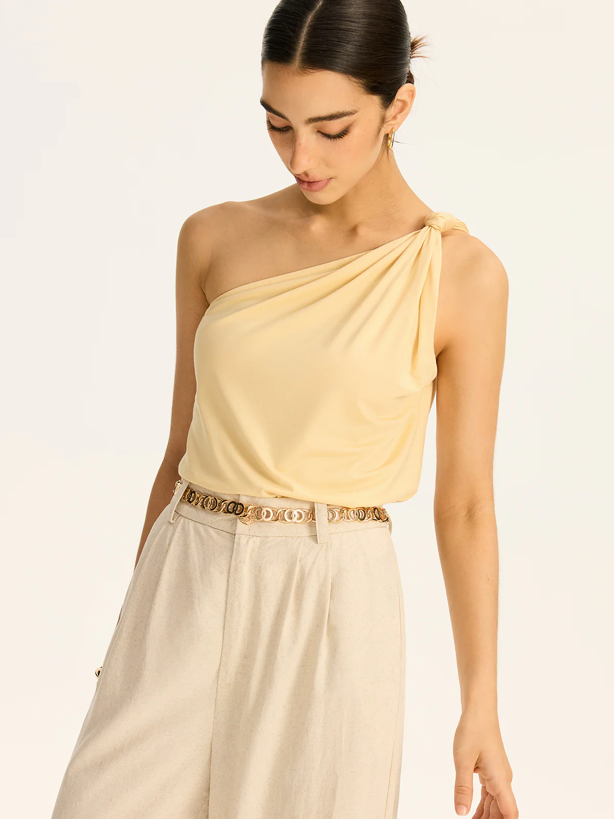 One-Shoulder Ruched Knit Top