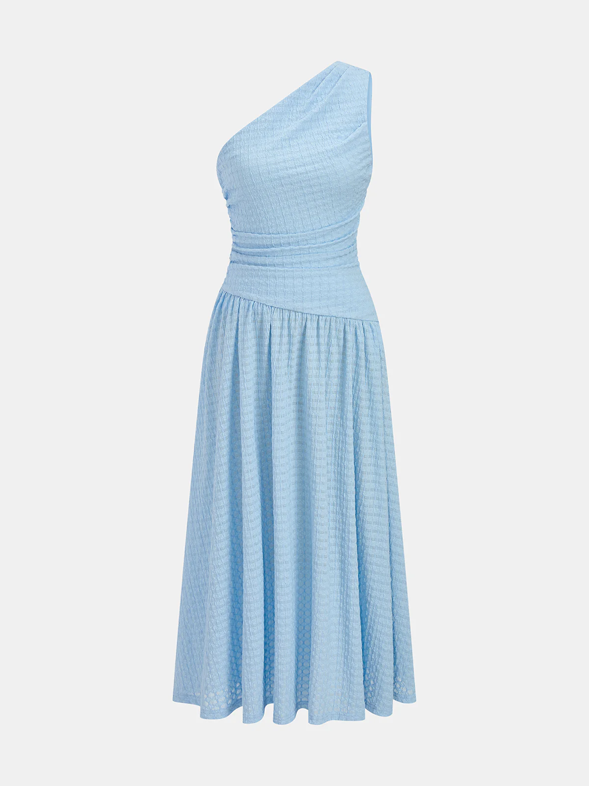 One-Shoulder Ruched Textured Midi Dress - Image 2