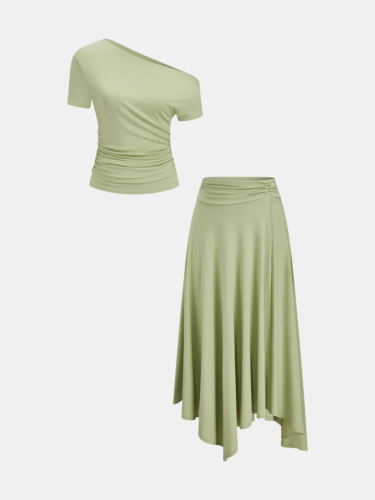 One Shoulder Ruched Top & Midi Skirt Set - Image 2