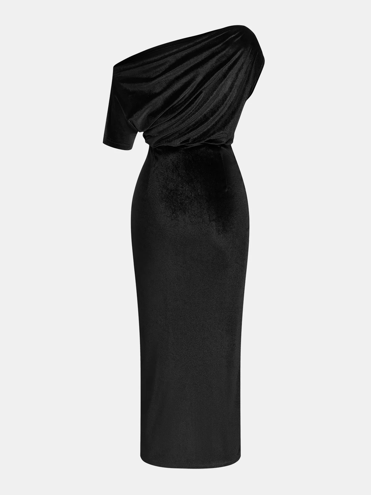 One-Shoulder Ruched Velvet Dress - Image 5