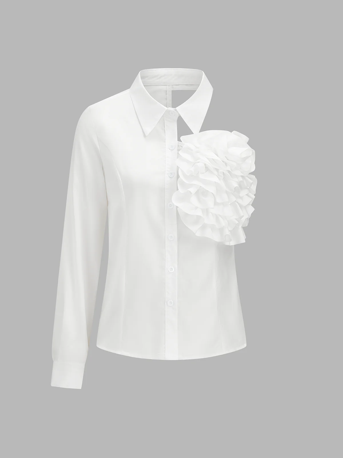 One Shoulder Ruffled Long Sleeve Blouse - Image 2
