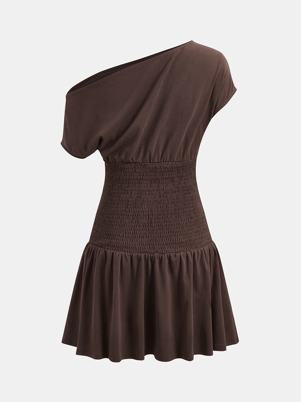 One Shoulder Smocked Waist Mini Dress - Image 3