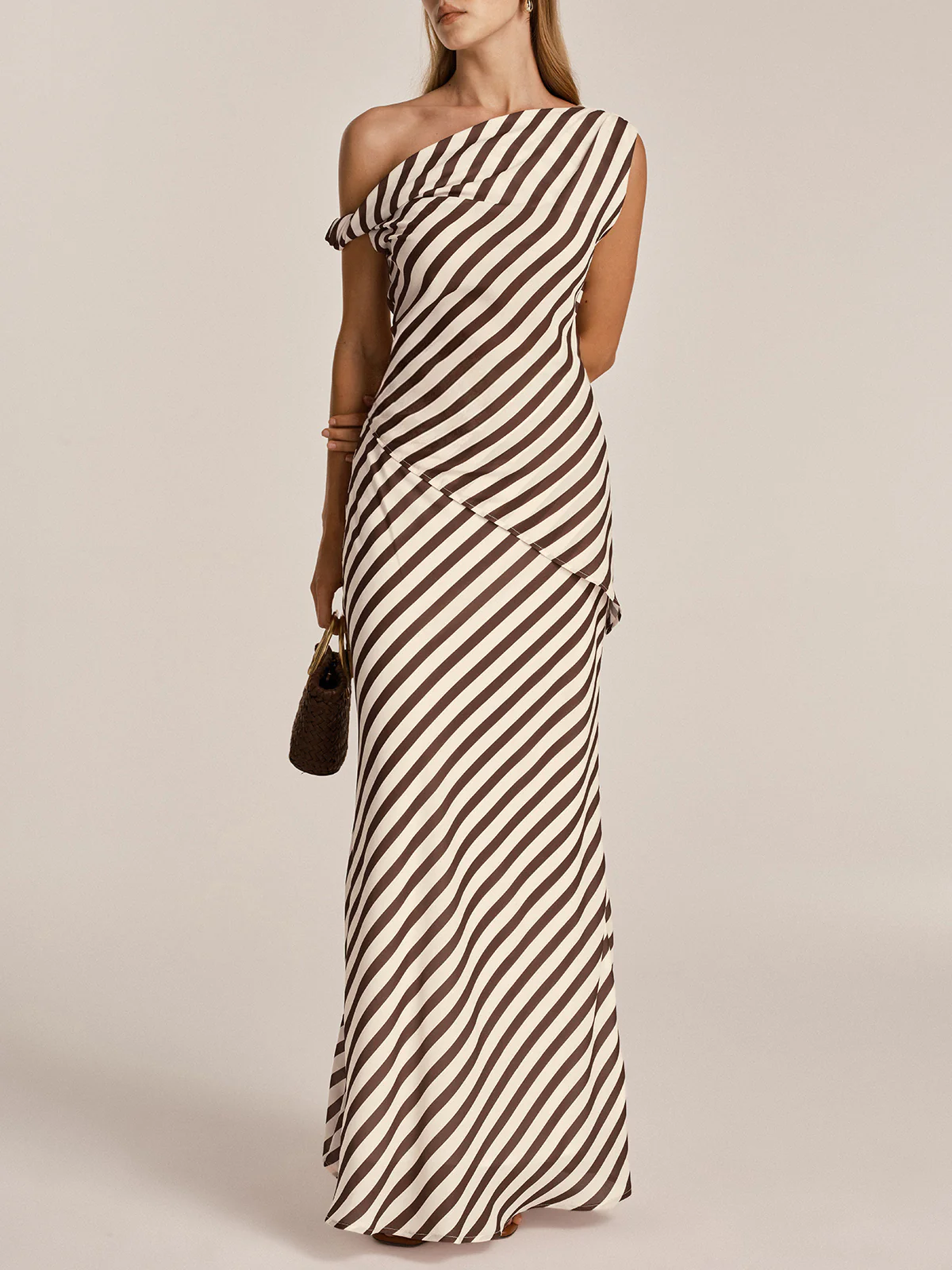 One Shoulder Striped Chiffon Maxi Dress - Image 2
