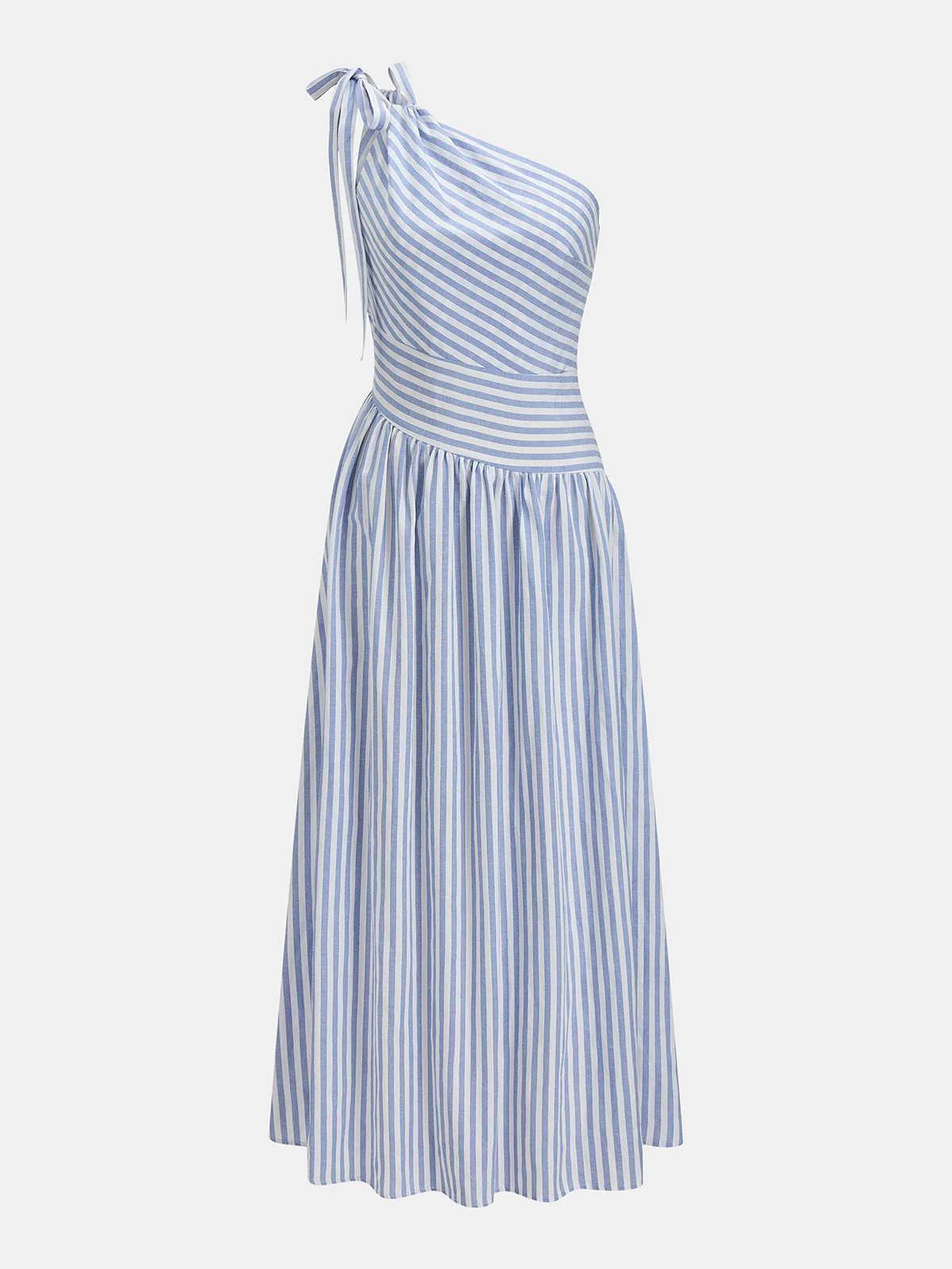 One Shoulder Striped Cotton Blend Maxi Dress - Image 2