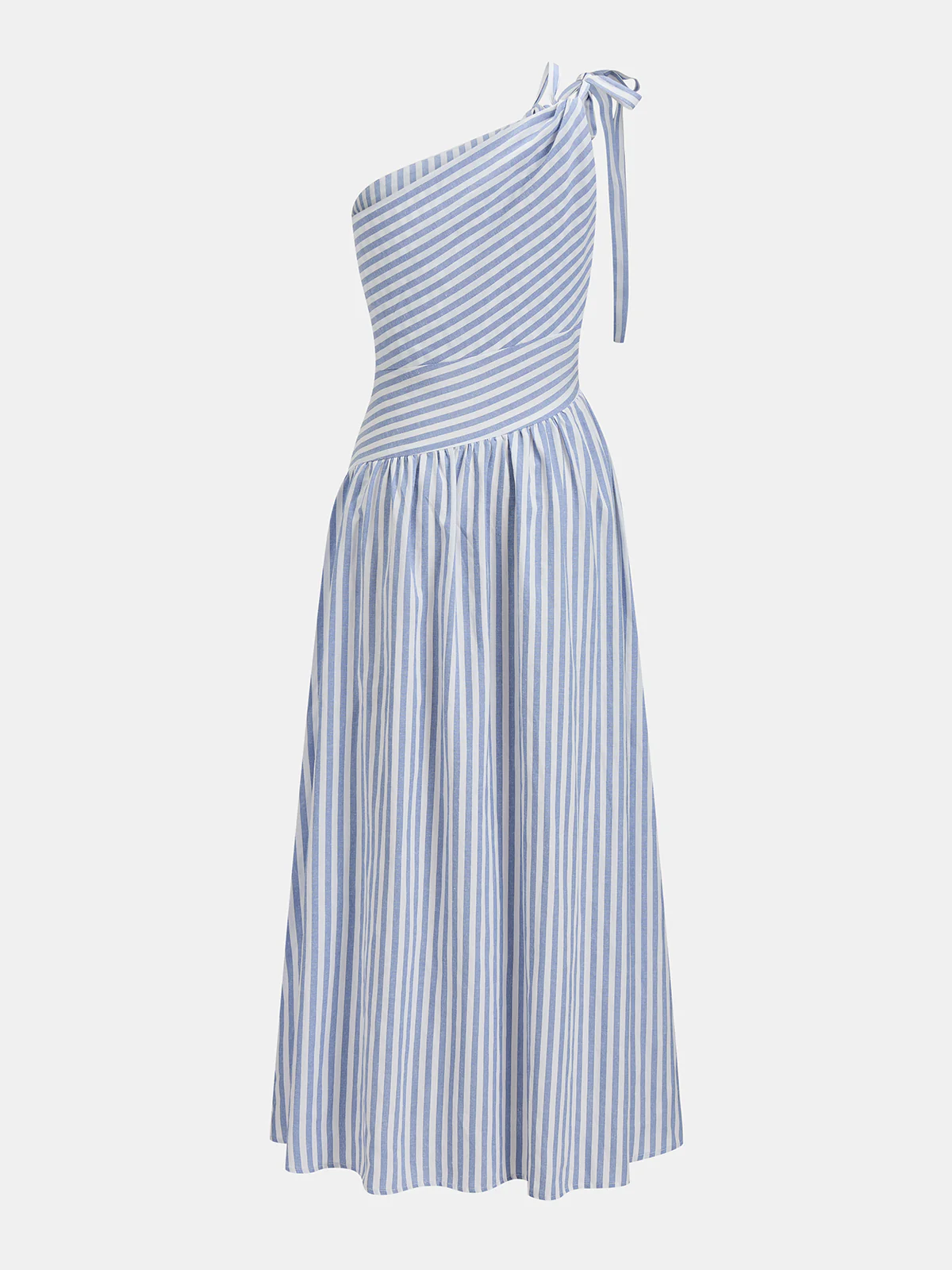 One Shoulder Striped Cotton Blend Maxi Dress - Image 3