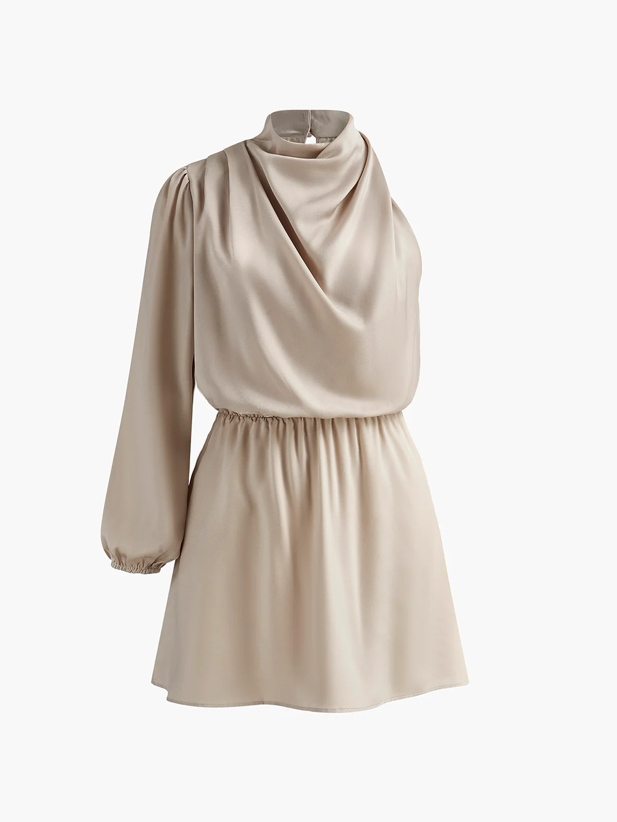 One Sleeve Pleated Draped Dress - Image 3