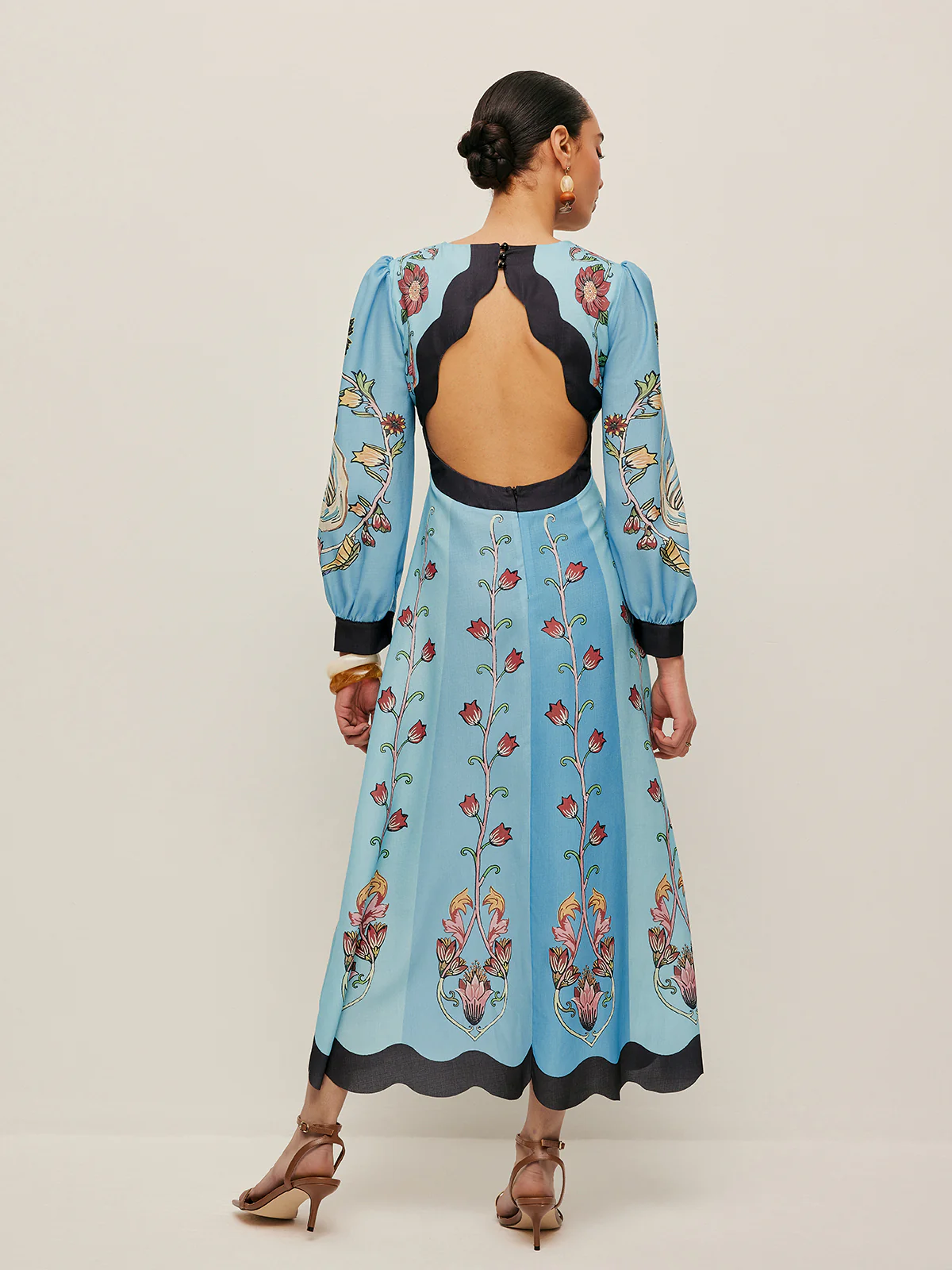 Open-Back Puff Sleeve Floral Dress - Image 5