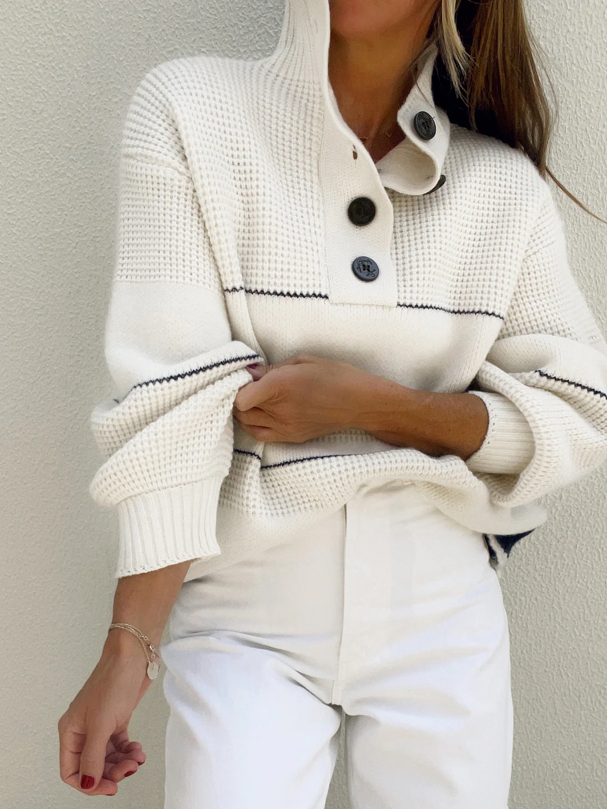 Open Collar Button Up Sweater - Image 3