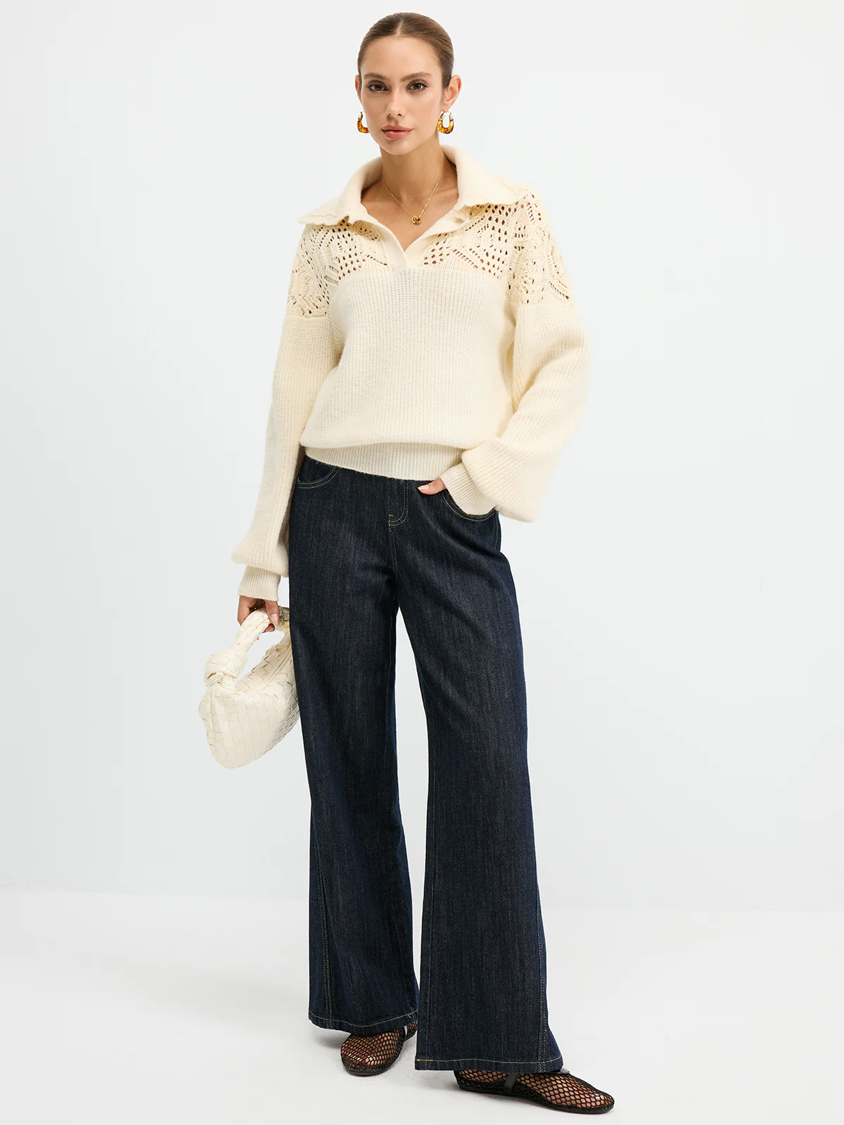 Openwork Polo Knit Sweater - Image 2